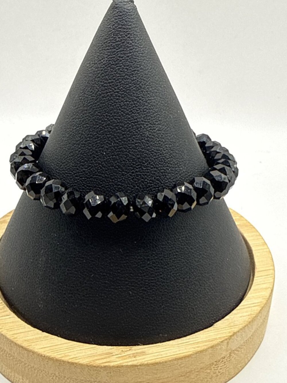 Faceted Black Crystal Beaded Bracelet Goth Grunge Aesthetic Minimalist Stackable
